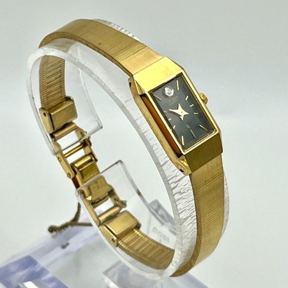 Vintage Citizen CQ Gold Plated  Diamond  Rectangular  Ladies Watch Working